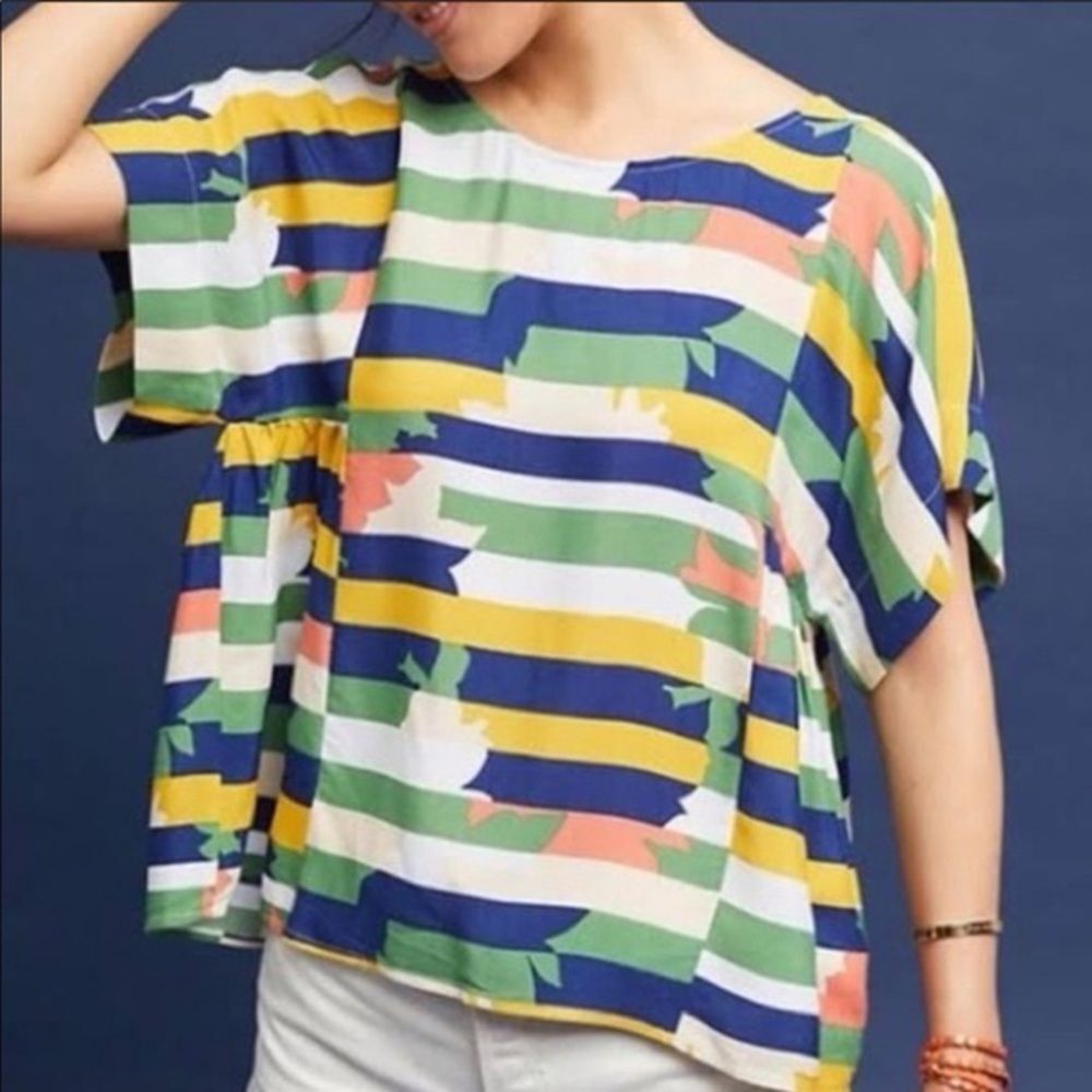 Anthropologie Maeve Striped Multicolor Blouse Size X-Small EUC